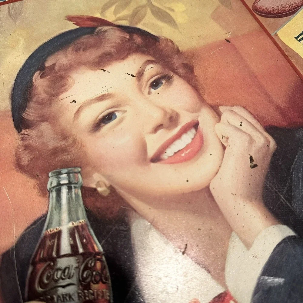 Vintage 1953 Coca Cola Menu Girl Serving Tray Thirst Knows No Season Have A Coke